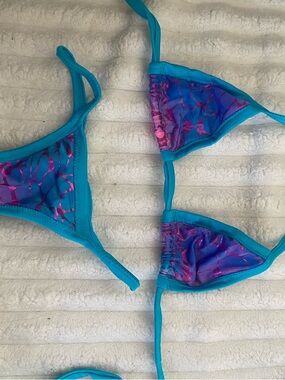 Turquoise & Purple Metallic Triangle Dancer Bikini